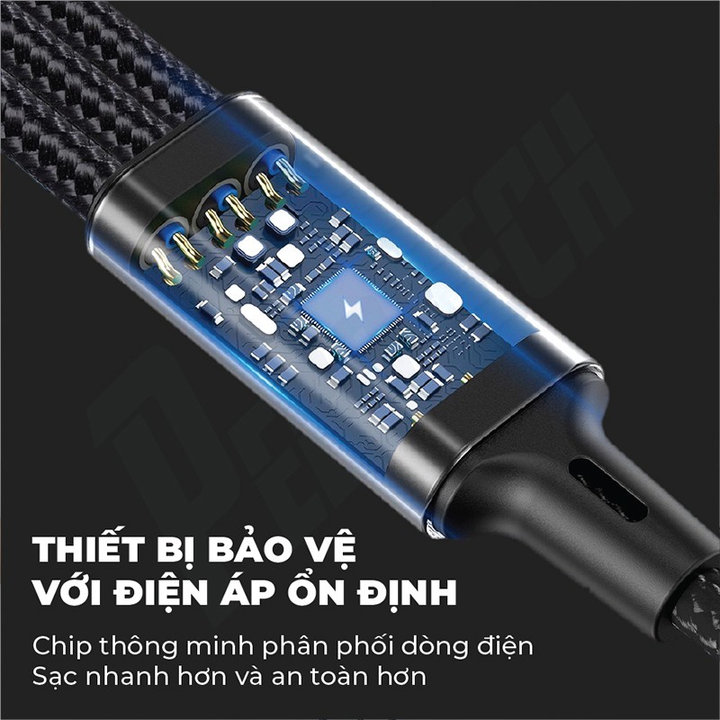 Dây sạc iphone 3 đầu (3 in 1) siêu bền, nhiều cổng sạc: USB micro, type C, lightning cho điện thoại iPhone, samsung.