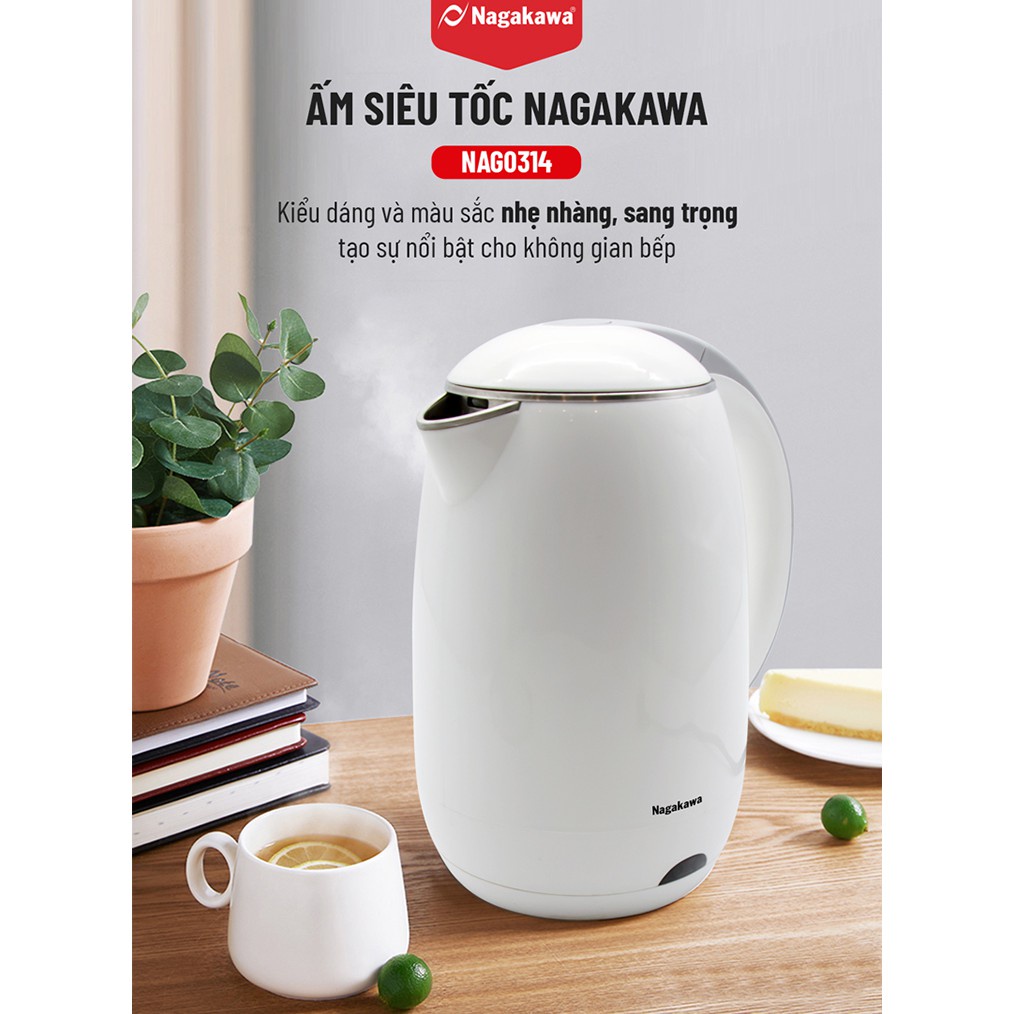 Ấm siêu tốc hai lớp  1,8l nakawwa 0314 siêu sịn hàng chuẩn đảm bảo an toàn tự ngắt điện khi nước sôi