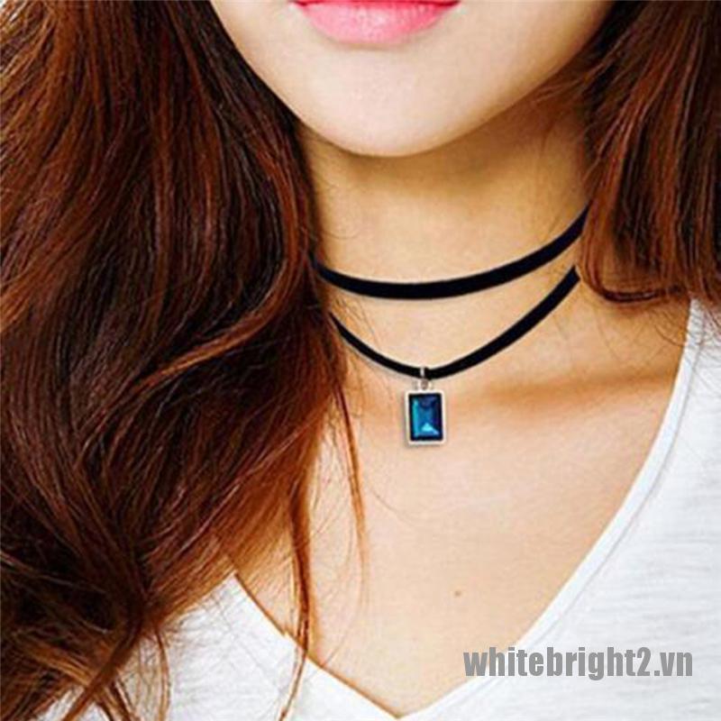 <white2> Gothic Black Lace Retro Velvet Choker Collar Necklace Jewelry Crystal Pendant
