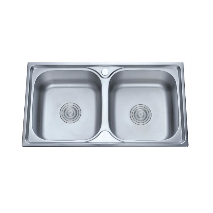 Bồn rửa chén 2 hộc inox kích thước 78x43 kèm bộ xả nước (chưa bao gồm vòi và chân chậu)