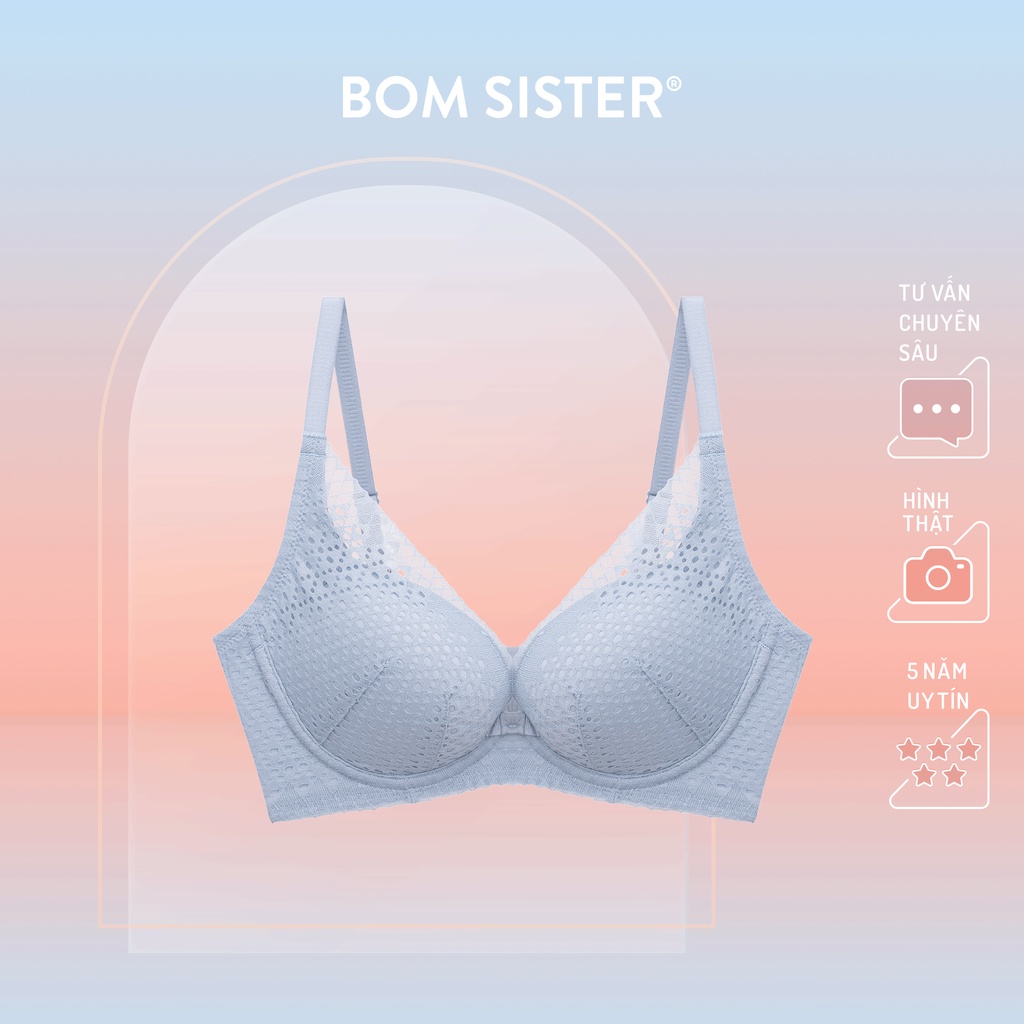 Áo lót mút mỏng có gọng ren lưới phối lưng su ép viền màu trơn nâng ngực tự nhiên BOM SISTER A8055