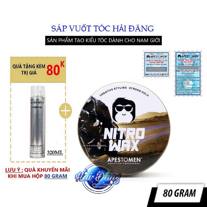 [CHÍNH HÃNG] [Tặng Gôm] Sáp vuốt tóc Apestomen Nitro Wax Singapore 80ml V4 năm 2020 + Tặng 1 Gôm Butterfly 320ml