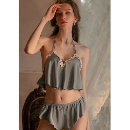 Bộ đồ ngủ VICKE SECVIA chất lụa phối ren cao cấp, phong cách sexy quyến rũ 705
