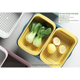 Bộ thau rổ đôi chữ nhật Việt Nhật ( 1 thau +2 rổ)