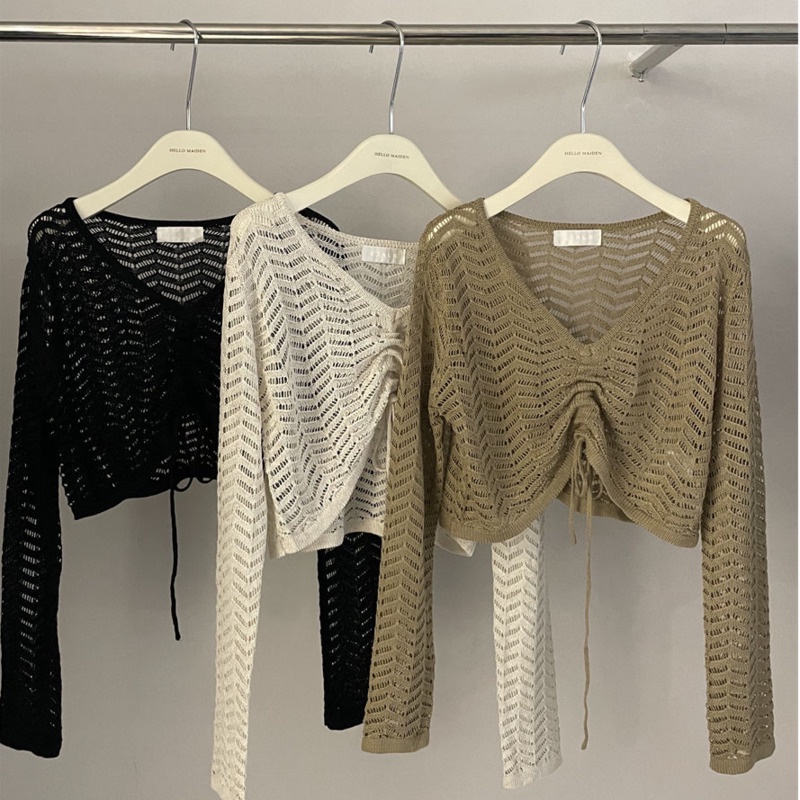 Áo Sweater Tay Dài Cổ Chữ V Thiết Kế Dây Rút Thời Trang Mùa Hè Mới Cho Nữ