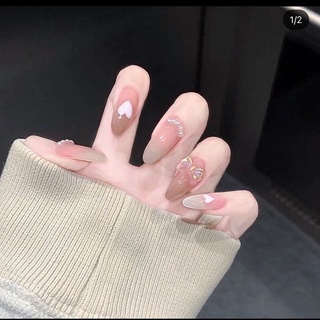 NAIL BOX THIẾT KẾ, MÓNG ÚP HOẠ TIẾT TRÁI TIM KÈM NƠ