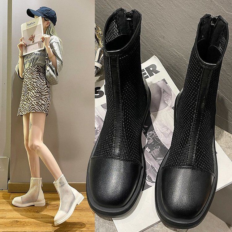 Net Red Boots Female2021New Spring and Summer Thin Flat Hollowed Dr. Martens Boots Thick Bottom Mesh Sandal Boots Breathable Boots