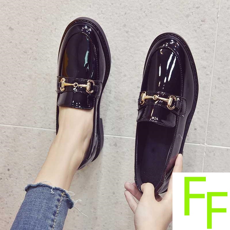 Giày Da Bít Mũi Tròn Đế Bằng Phong Cách Anh Quốc Dễ Phối Đồ Size 35-43 42