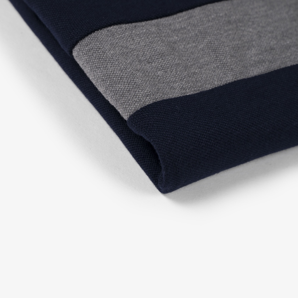 Áo thun polo nam phối màu xanh đen sọc xám tinh tế, cotton cá sấu, BASIS APL95 | BigBuy360 - bigbuy360.vn