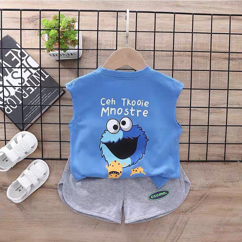 Quần Áo Sát nách Cho Bé Trai, Đồ Bé Trai Ba Lỗ Sát Nách Thể Thao Cotton In Hình Quái Vật Monster Cho Bé Từ 7-18kg