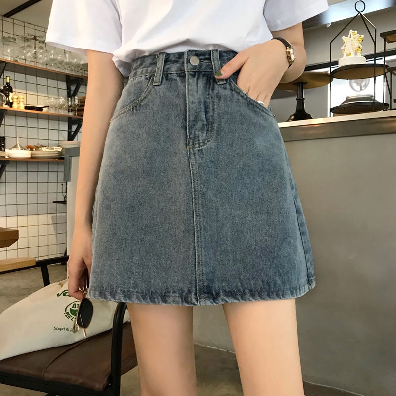 Chân Váy Ngắn Midi Denim Eo Cao Thời Trang Mùa Hè Phong Cách Cổ Điển Dành Cho Nữ Sinh