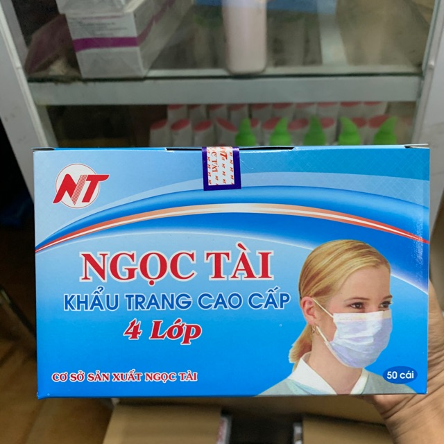 Hộp 50 cái khẩu trang y tế 4 lớp màu xanh Ngọc Tài