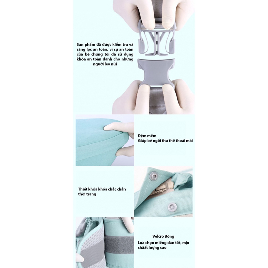 Đai địu em bé sơ sinh thoáng khí 6 tư thế địu trẻ em đa chức năng, chất liệu vải sợi cotton mềm mại, êm ái, thoáng mát