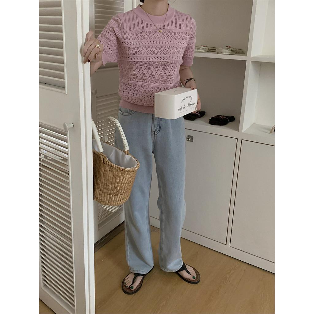 61206 Áo Ngắn Tay Đan Rỗng