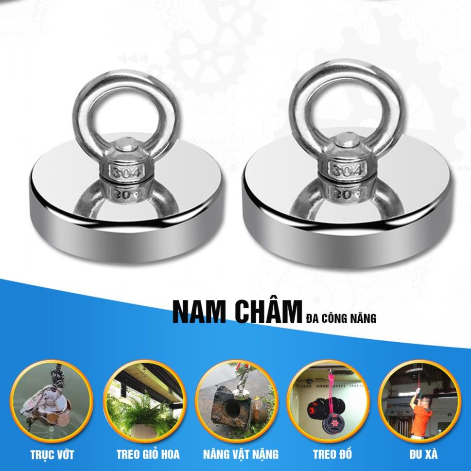 Nam châm siêu trường, siêu mạnh, siêu hút dính dùng để trục vớt đồ vật, nâng vật nặng, treo đồ Minh House