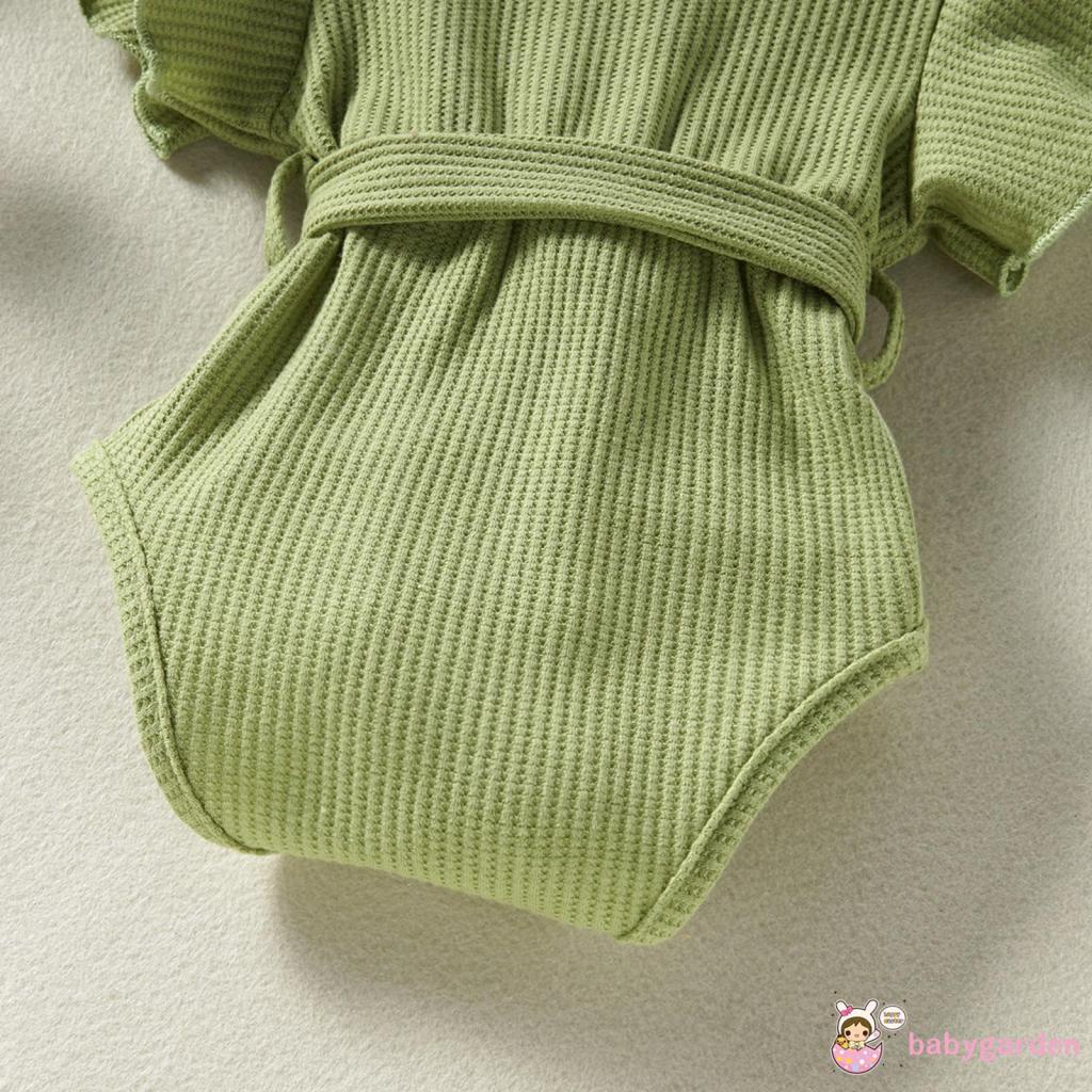 Bộ Áo Liền Quần Cổ Bẻ Màu Trơn Kèm Thắt Lưng Thời Trang Mùa Hè Cho Bé Gái 0-24 Tháng Tuổi