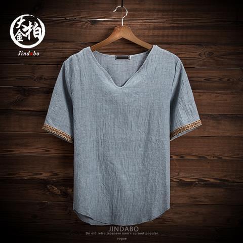 Áo Thun Tay Ngắn Dáng Rộng Vải Lanh Mỏng In Họa Tiết Kiểu Retro Trung Hoa Thời Trang Mùa Hè Cho Nam