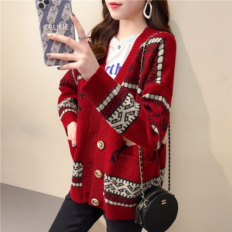 Áo Khoác Cardigan Dệt Kim Tay Dài Dáng Rộng Phong Cách Hàn Quốc