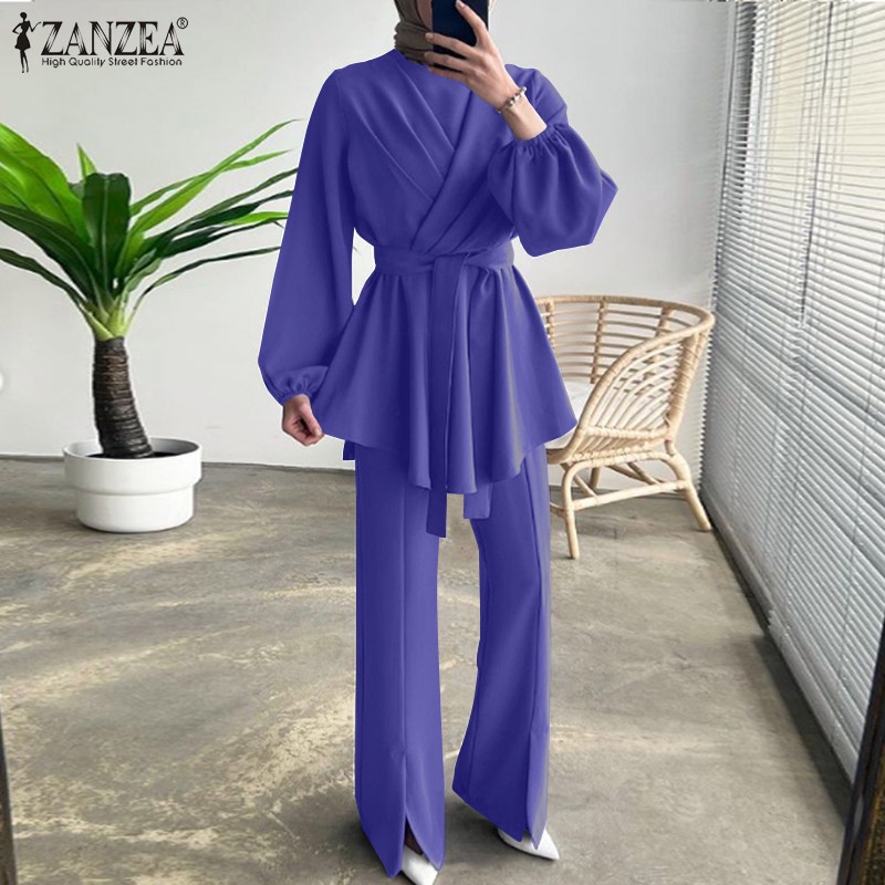 Set trang phục ZANZEA áo kiểu tay dài và quần dài ống loe thời trang dành cho nữ