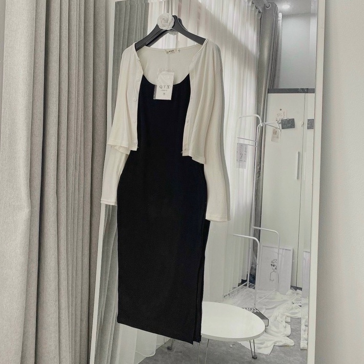 Set Đầm 2 Dây Ôm Body Dây Rút Sexy Kèm Áo Khoác Mỏng Cardigan [ẢNH THẬT + VIDEO]