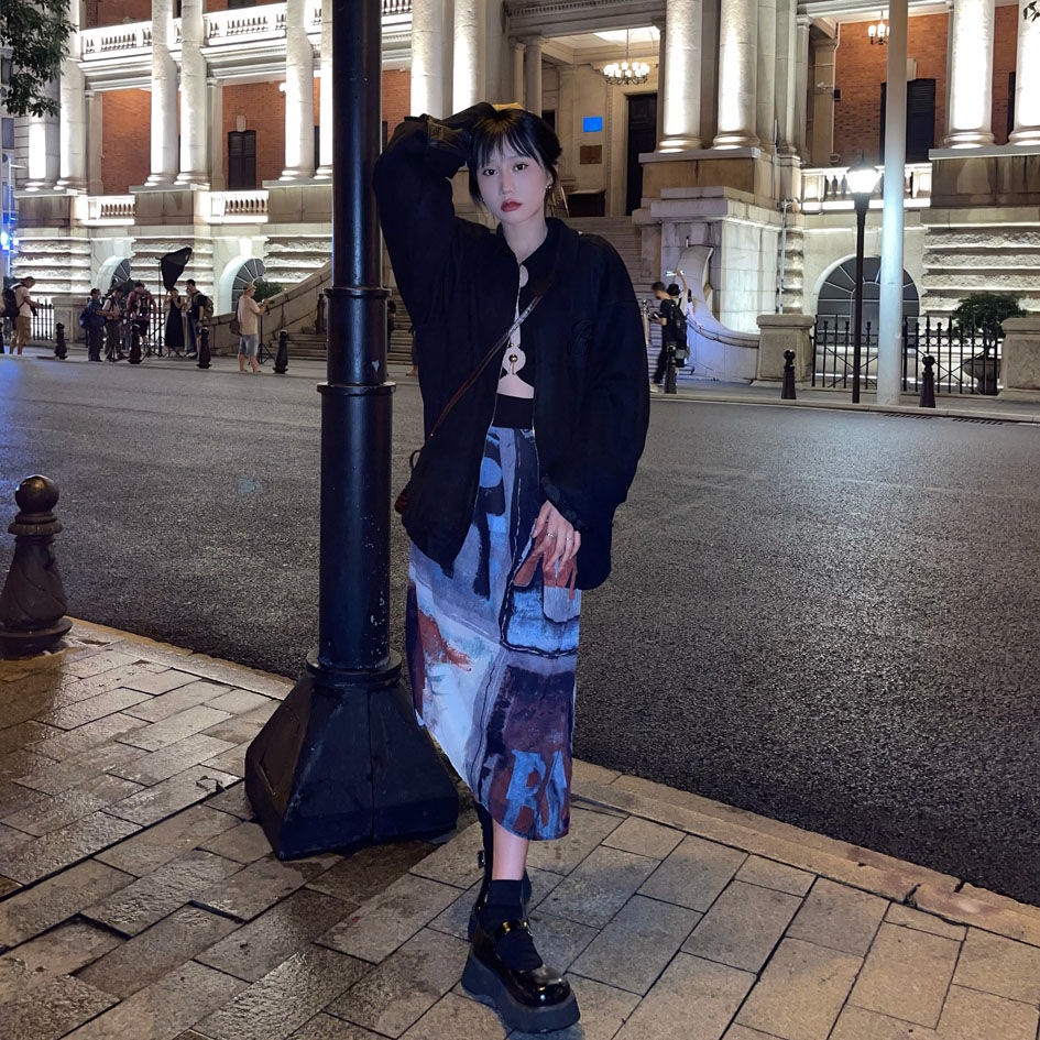 ♝㍿Chân Váy Lưng Cao Màu Nhuộm Phong Cách Hong Kong Thời Trang Xuân Thu Cho Nữ