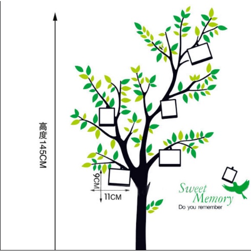 Decal giấy dán tường - mẫu Thân cây xanh khung hình nhỏ tiện trang trí