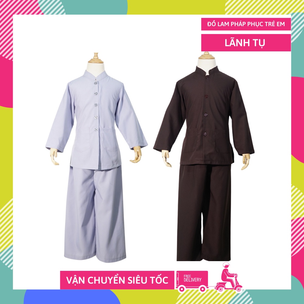 Quần áo Lam đi chùa Bé trai LÃNH TỤ, thời trang Phật giáo dành cho Phật tử giá rẻ cao cấp - Nhiều cỡ - Có video