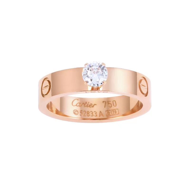 Nhẫn Thép Titan Mạ Vàng Hồng 18K Đính Kim Cương Nhân Tạo Phong Cách Âu Mỹ Thời Trang