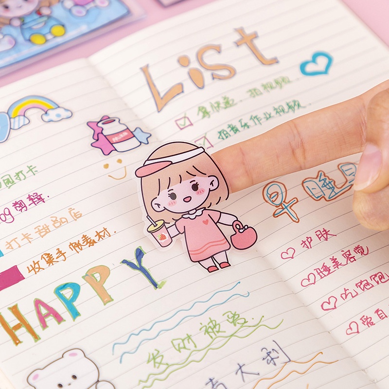 Sticker chất liệu Pet chống thấm nước 20 tấm -  sticker hình cô gái cute