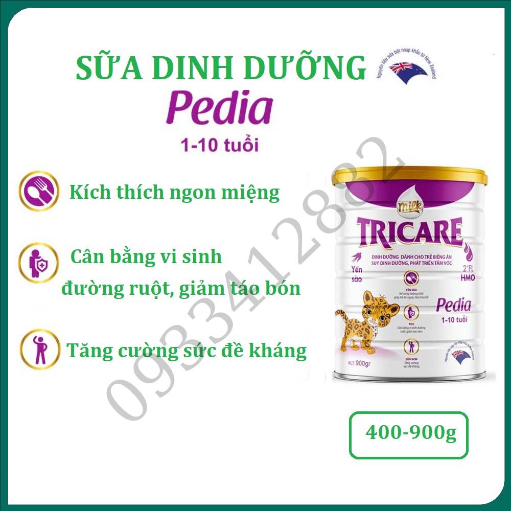 Sữa bột nguyên kem Pedia Tricare, hộp 400-900g giúp bổ sung dinh dưỡng cho trẻ biếng ăn, phát triển tầm vóc