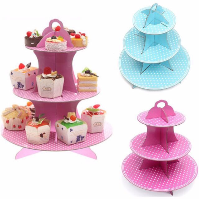 Tháp bánh cupcake 3 tầng sinh nhật, thôi nôi cho bé