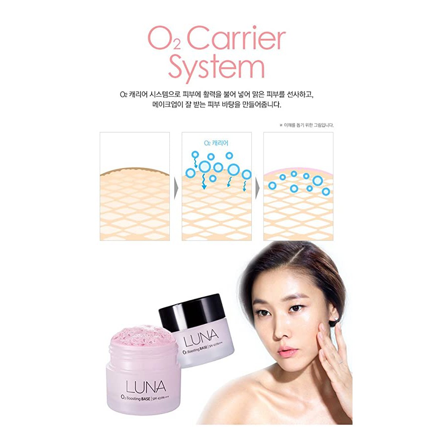 Kem lót che phủ nếp nhăn, sẹo mụn cho hiệu ứng mịn màng căng bóng LUNA O2 Boosting Base SPF 43 PA+++ (Hàn quốc) | BigBuy360 - bigbuy360.vn