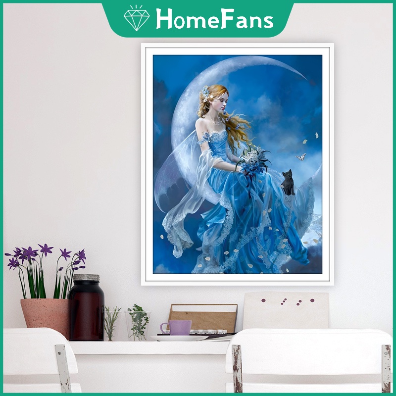 Bộ Tranh Đính Đá 5D Tự Làm Hình Thiên Thần 40x50cm/50x70cm Trang Trí Nhà Cửa