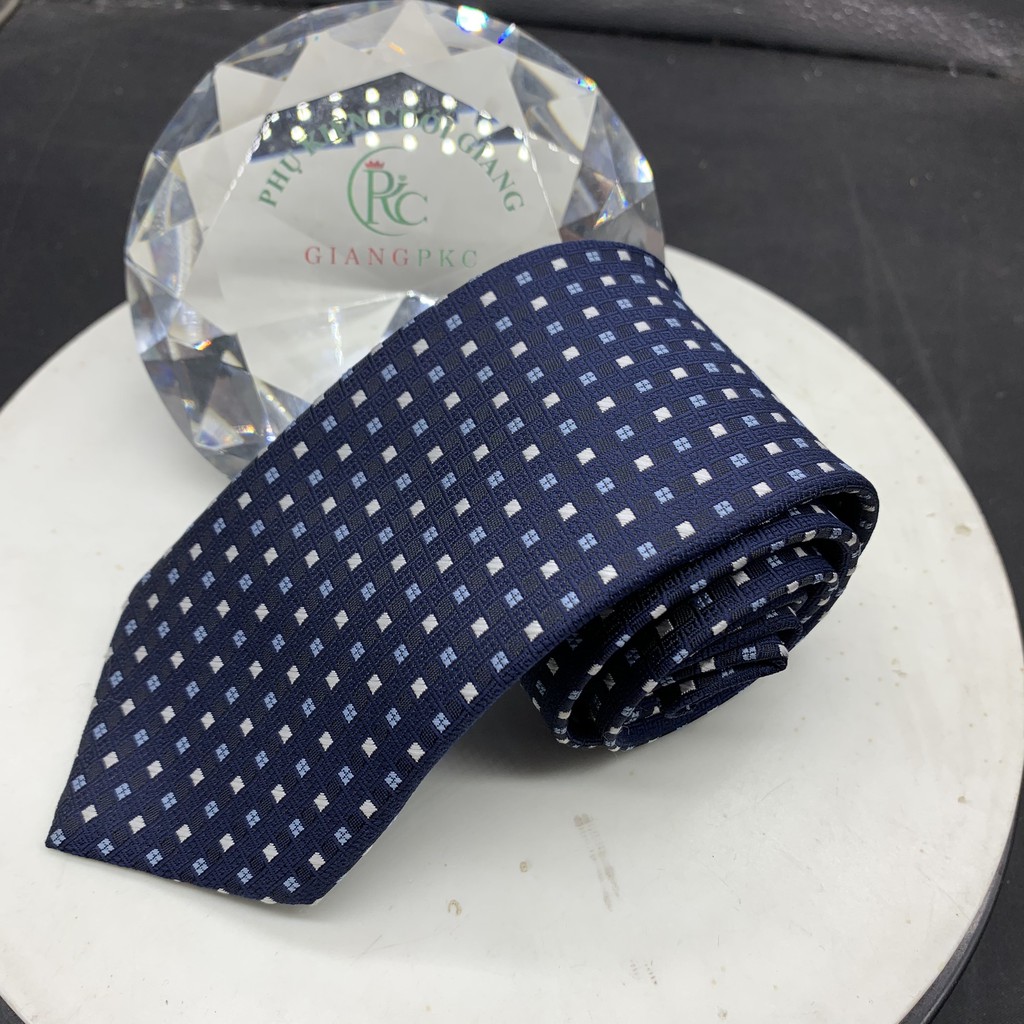 Phụ kiện nam cà vạt nam bản 8cm Giangpkc tháng 5-2021-Cà vạt xanh đen chấm xanh trắng
