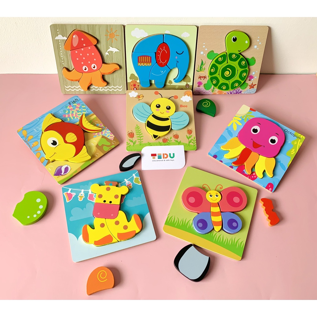 Đồ chơi gỗ ghép hình tư duy hình hoạt hình vui nhộn TEDU