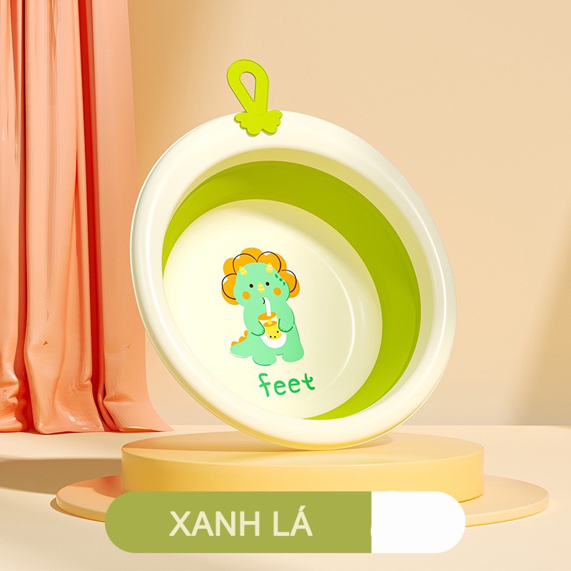 Chậu rửa mặt gấp gọn cho bé, thau tắm đa năng treo tường hình khủng long đáng yêu
