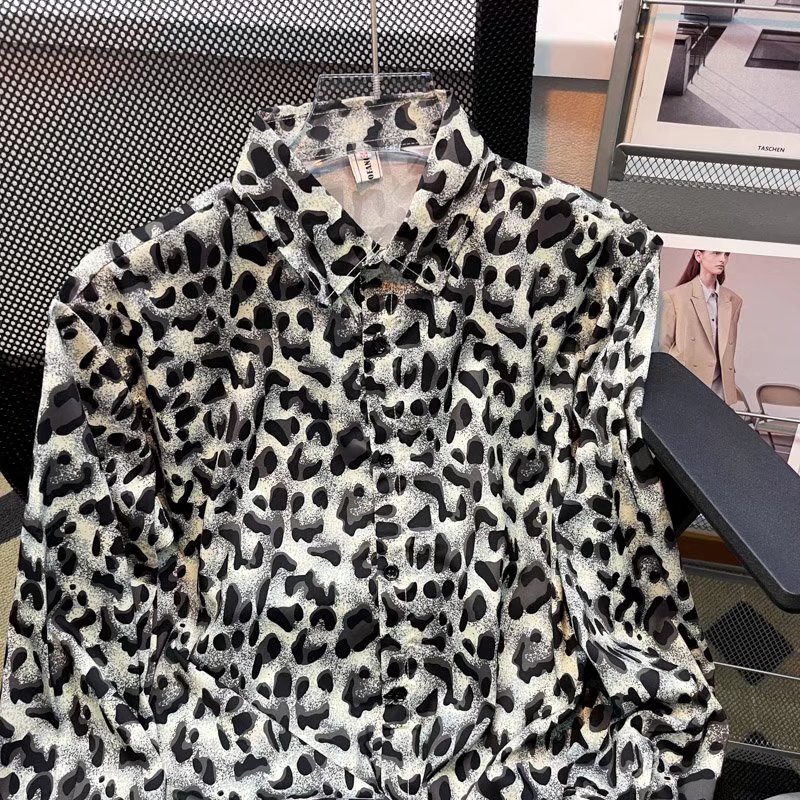 Áo Sơ Mi Nam Tay Dài Ôm Dáng In Họa Tiết Da Báo Phong Cách Đường Phố Sang Trọng Thời Trang Mùa Thu 2023