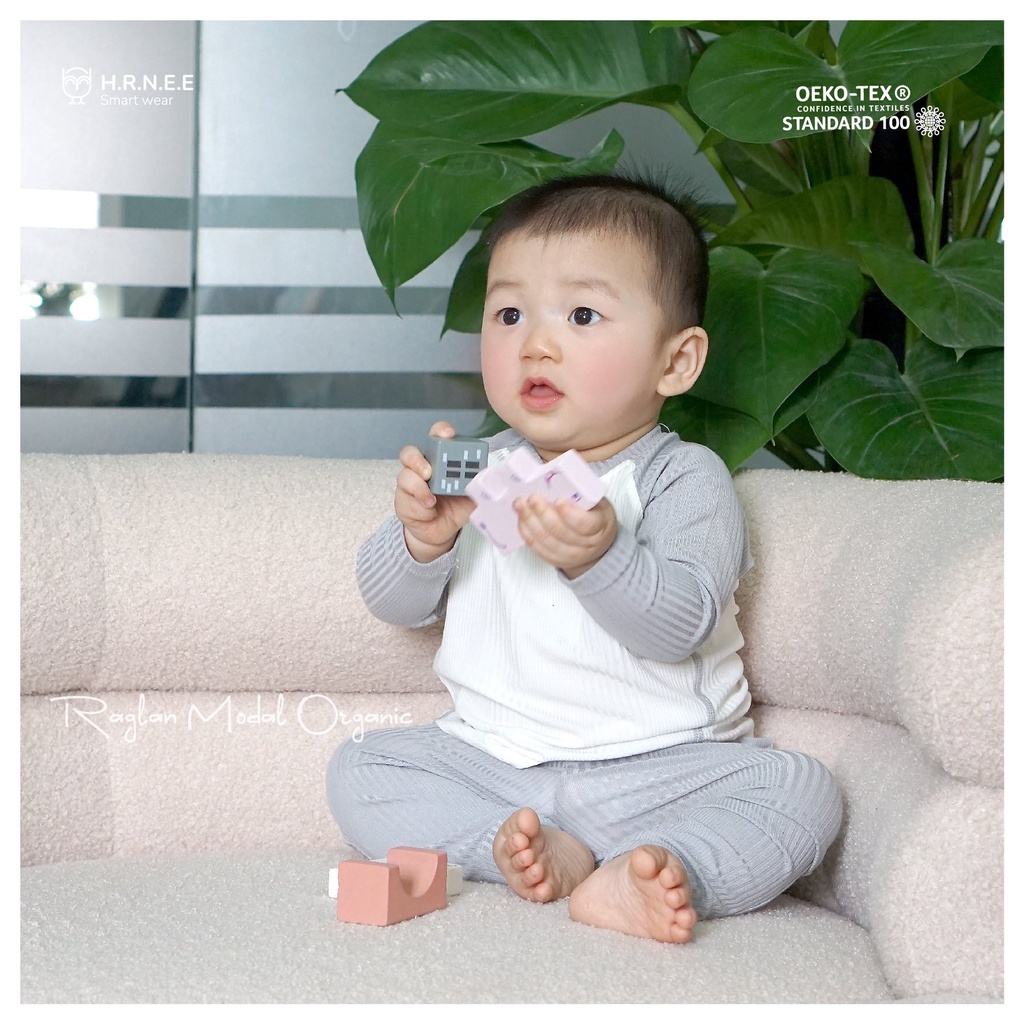 Bộ dài tay Hrnee Vải Modal Organic , Bộ mặc điều hòa cho bé trai bé gái mềm mại mỏng nhẹ