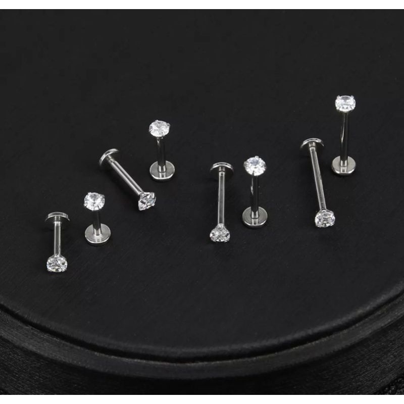 KHUYÊN TAI ĐÍNH ĐÁ - Khuyên thép y tế - 6mm/8mm/10mm/12mm - Khuyên tai, môi, nẹp bump,... - Khuyên tai đá trấu