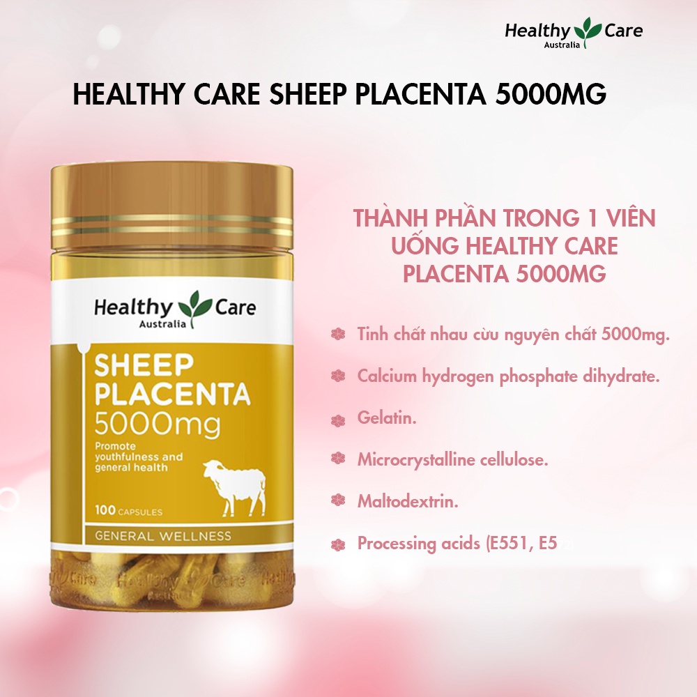 Viên uống Nhau thai cừu Úc Sheep Placenta 5000mg Và Mầm Đậu Nành Chống Lão Hóa 100 Viên Healthy Care