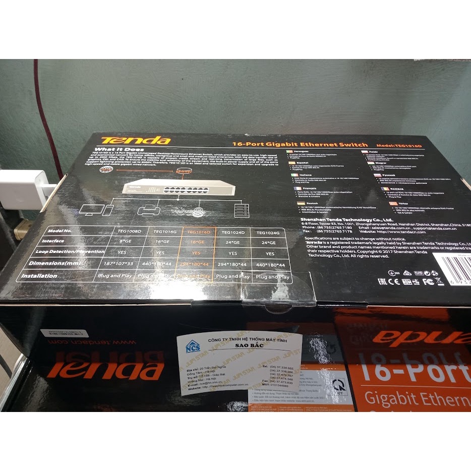 Bộ chia mạng Gigabit Tenda TEG1016D 16 cổng chuẩn 10/100/1000 Mbps