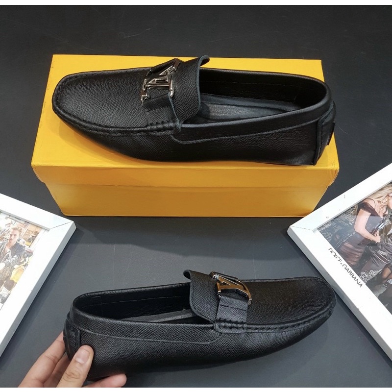Giầy lười dáng moca có hoạ tiết logo LV thời trang nam, Giầy sục nam phong cách hàn quốc btshop từ 38 đến 42