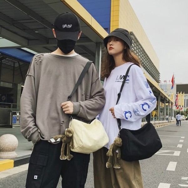 Túi đeo chéo vải canvas phong cách thời trang Hàn Quốc unisex, dành cho học sinh , sinh viên đi học đi chơi