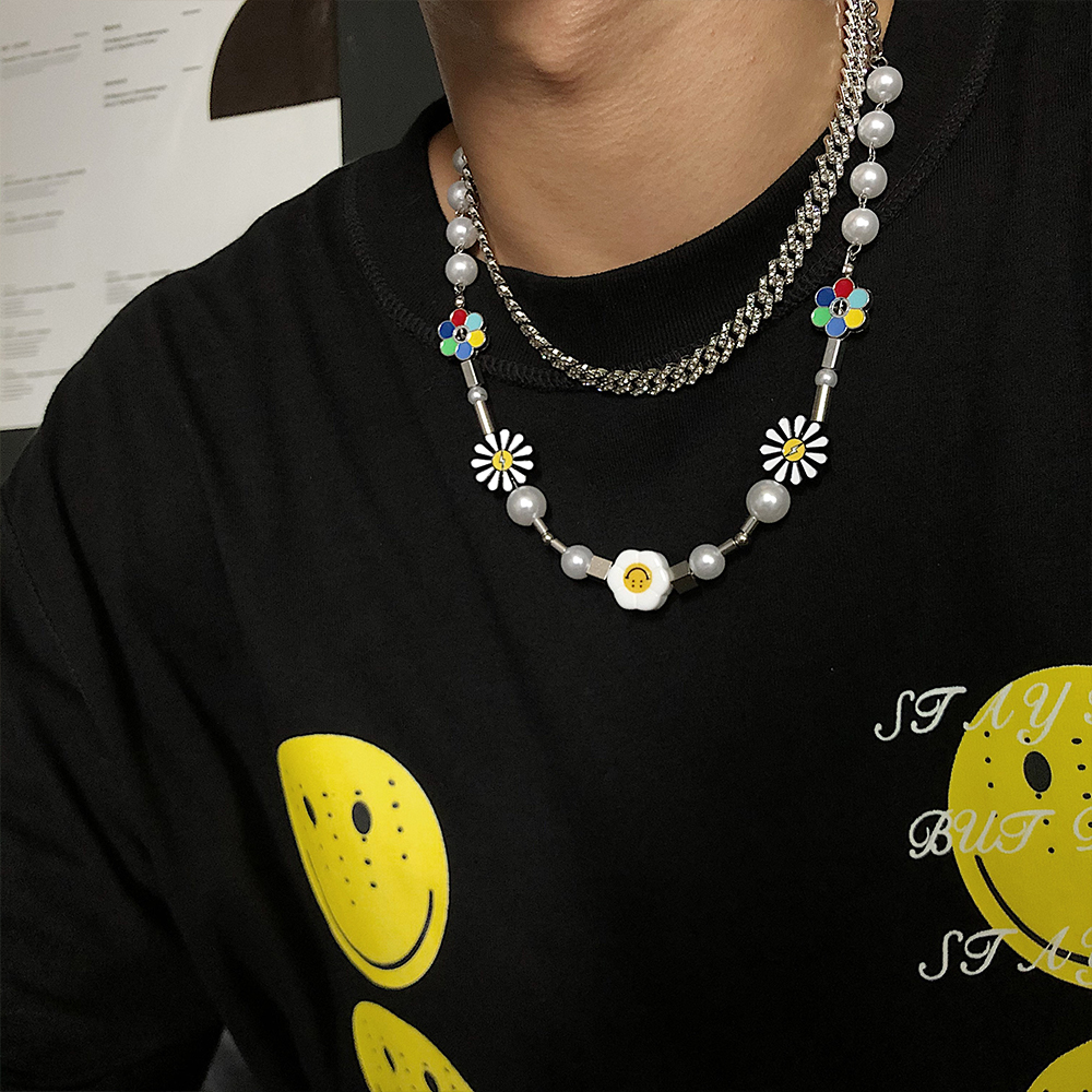 Dây Chuyền Mặt Hình Nốt Nhạc Mặt Cười Đính Ngọc Trai Phong Cách Hip Hop 22707
