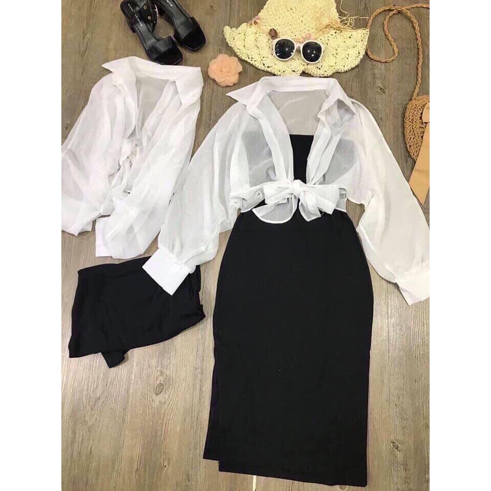 SÉT ĐẦM NỮ ÔM BODY VÀ ÁO KHOÁC KIỂU SƠ MI CÁ TÍNH THỜI TRANG THIẾT KẾ VESTA AK75