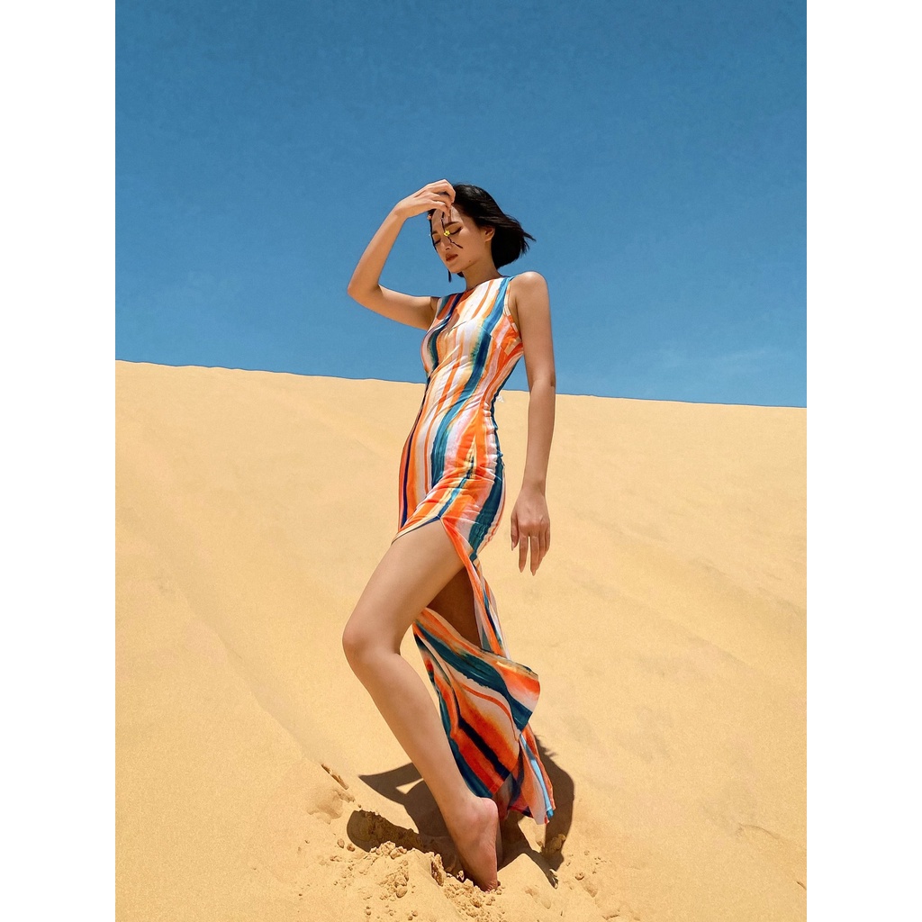 Dahila Dress - Váy thun dáng dài xẻ màu tan - Thiết kế bởi Iamcoco.official