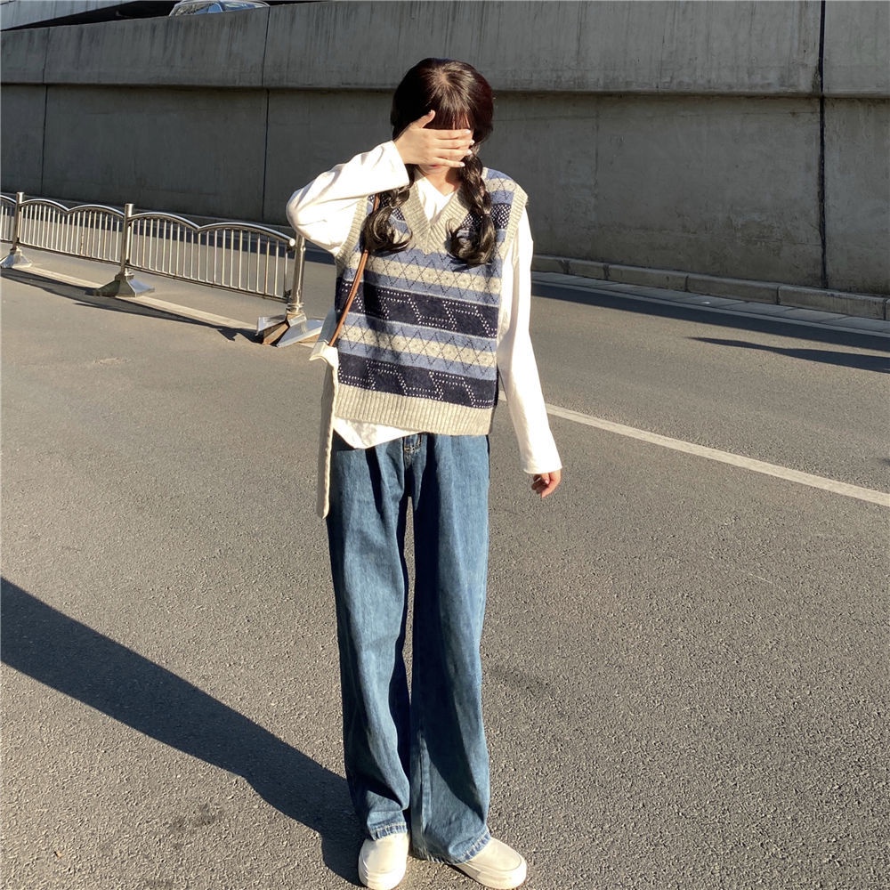 Áo thun dáng rộng/ Áo dệt kim không tay phong cách thời trang Hàn Quốc