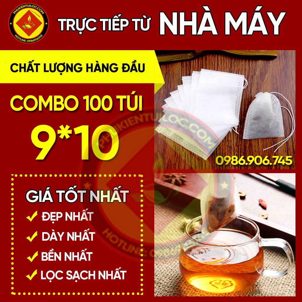 Combo 100 Túi lọc trà vải không dệt có dây rút 9x10cm - Phukientuiloc