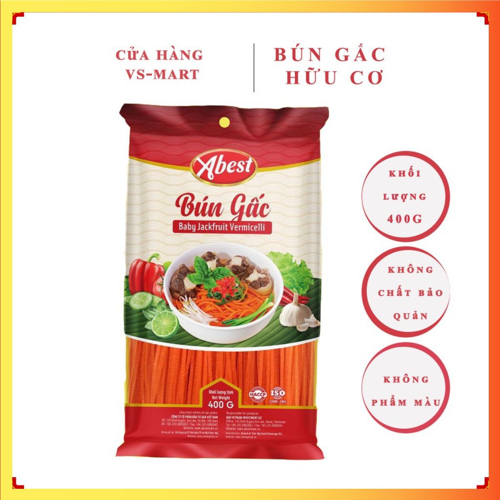 Bún Gấc khô ABEST 400G / Bún tươi hữu cơ / Làm từ gấc nếp Thái Bính / không hóa chất / không phẩm màu