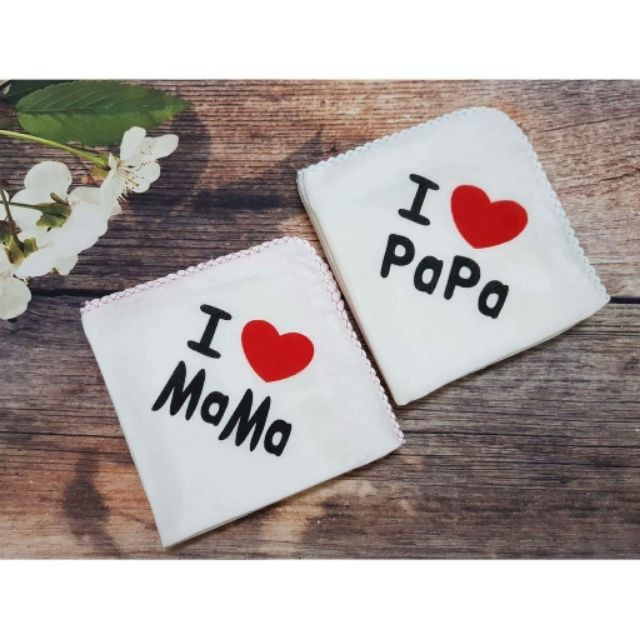 sét 10 khăn sữa xuất Nhật i love papa ma ma cho bé